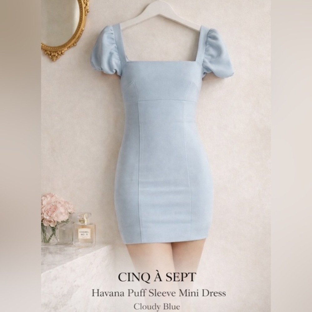 ✨ Cinq à Sept Havana Puff Sleeve Mini Dress – Cloudy Blue ✨